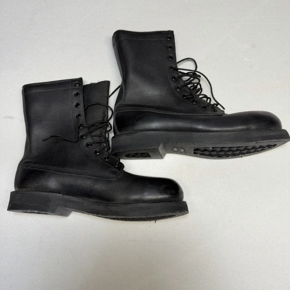 Addison Steel Toe Black Combat Boots Men's‎ 9 R 2000 Made In USA Vibram Soles